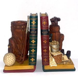 Vintage Resin Golf Book Ends New With Box